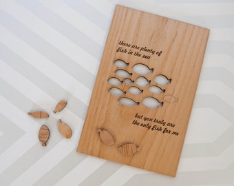 Plenty of Fish in the Sea Wooden Postcard - Valentine Card, Anniversary Gift for Boyfriend, Boyfriend Birthday Card, Love Card