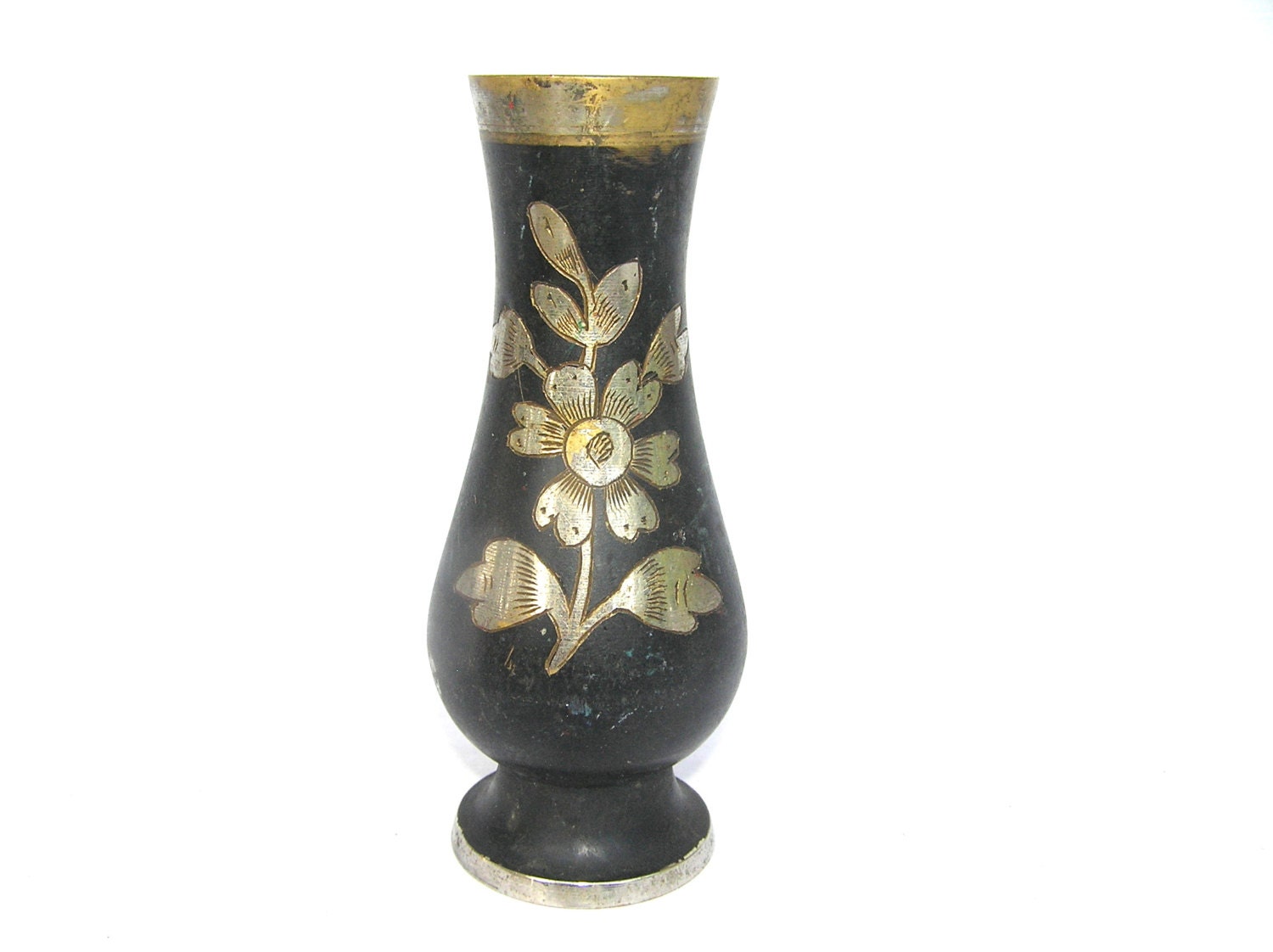 Antique Vase Small Metal Vase Floral Vintage Vase Small Flower