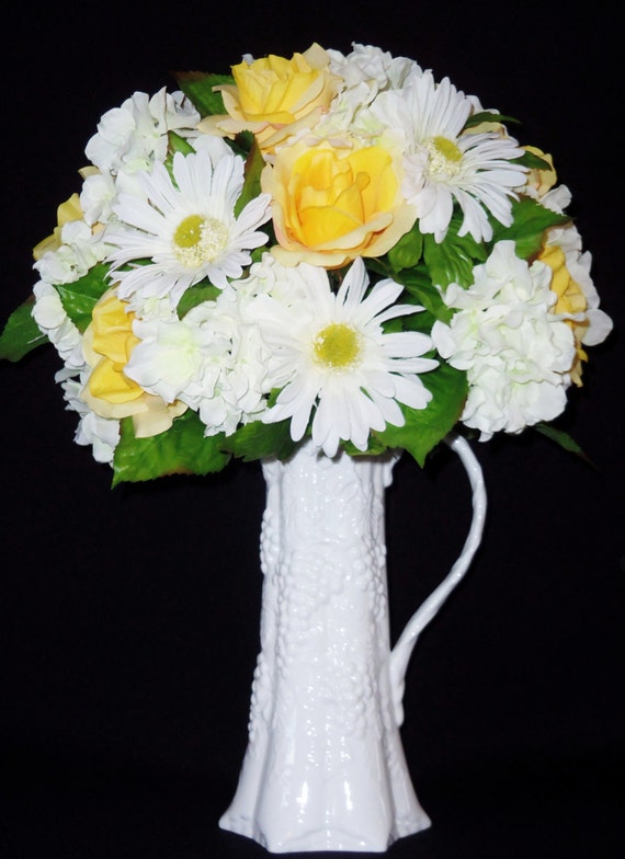 Artificial Flower Arrangement Yellow Roses White Hydrangea