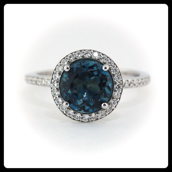 London Blue Topaz Engagement Ring Diamond Side by SerenadeDiamonds