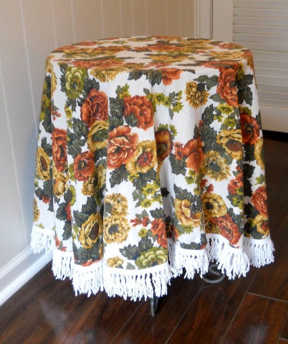 60 Round Autumn Floral Cotton Tablecloth by audsdelightsvintage