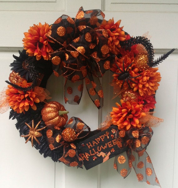Halloween Wreath Silk Floral Burlap by DuchessFlorals on Etsy