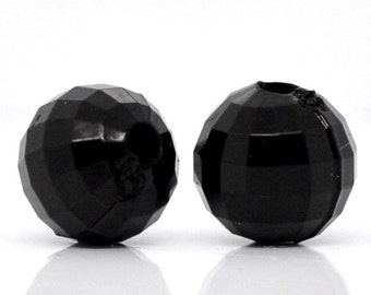 Black Acrylic Faceted Round Beads, 8mm, pack of 50 loose beads