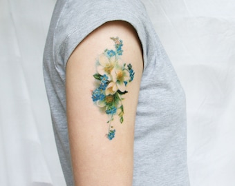 Vintage Blue floral temporary tattoo forget me nots festival accessory blue flower floral gift for bestfriend birthday party