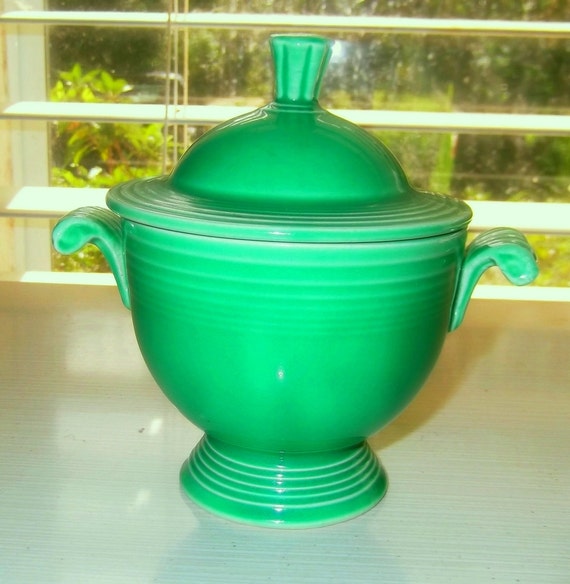 Vintage Fiesta Ware Covered Green Sugar Bowl