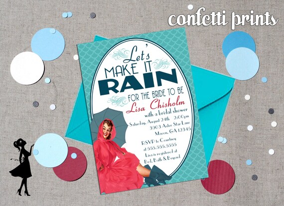 Retro Bridal Shower Invitation - MAKE IT RAIN Printable Il_570xn