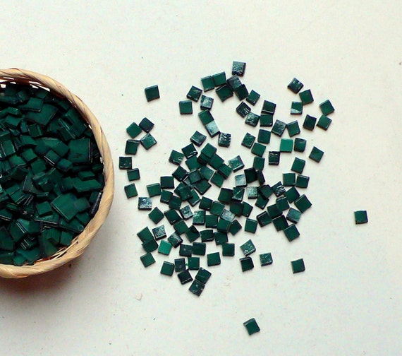 100 DARK GREEN glass tiles for mosaic / mosaic supplies / decor, art / italian glass tiles mosaic