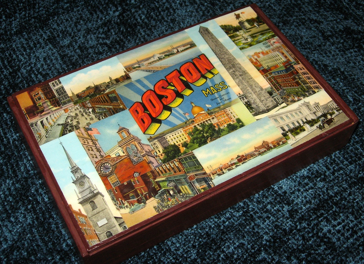 box to decoupage a cigar wooden how cigar box decoupage BOSTON postcard MA travel