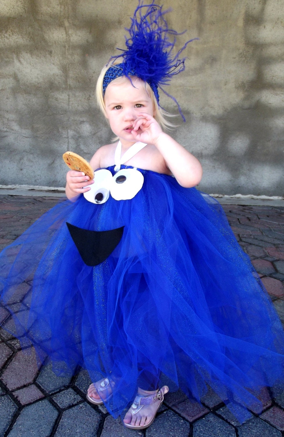 Cookie Monster Tutu Dress Costume and Matching Blue Feather