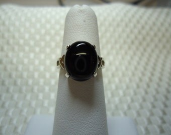 Oval Cabochon Black Onyx Ring in Sterling Silver #820