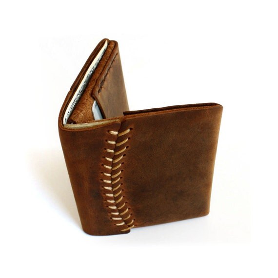 Items similar to Handmade Leather Wallet Women wallet and Men wallet hand stitched baseball ...