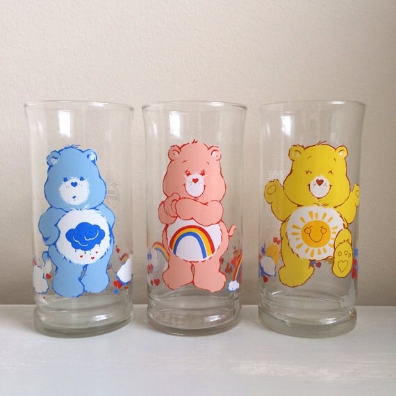 Care Bears collectible glasses from Pizza by BellJarVintageShop