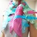 Felted Scarf Shawl Wrap: Pastel Green Pink Teal Blue Silk, Wool nuno felt. OOAK.