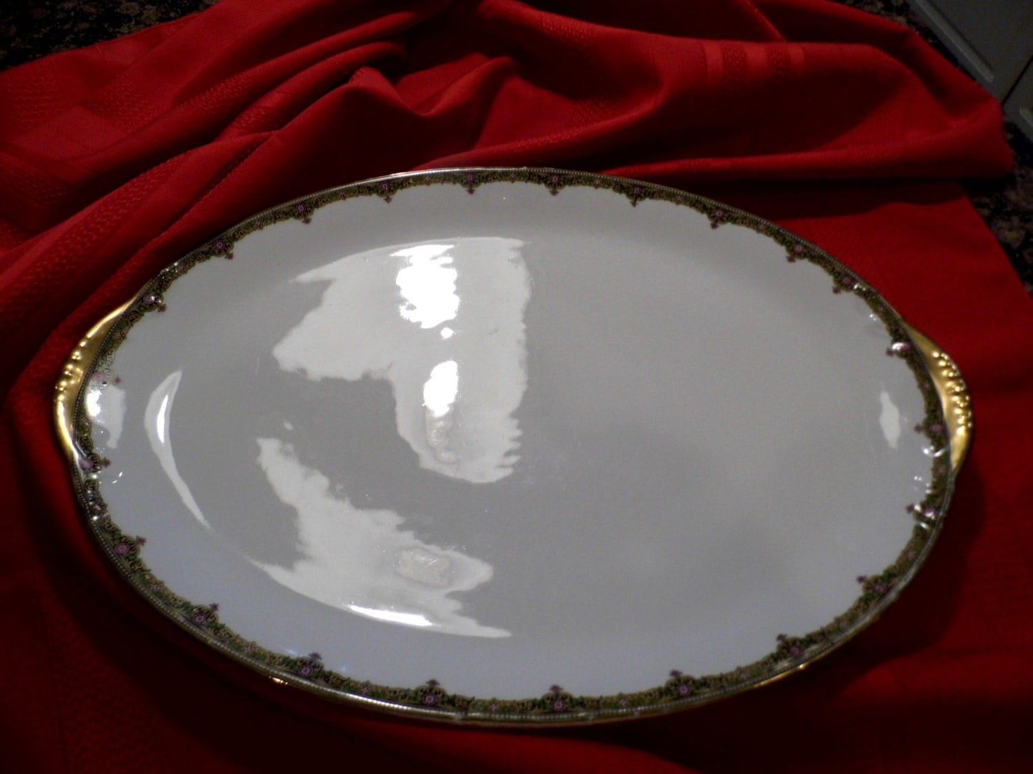 Large Vintage Vignaud Limoges Platter, Vintage Serving Platter, Gold