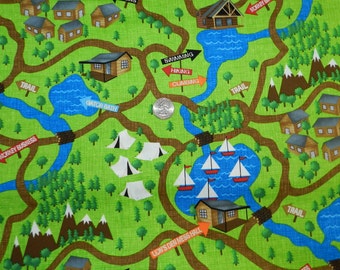 Zoo Animal Camping Map - Fabric By The Half Yard 18 inches x 44 inches