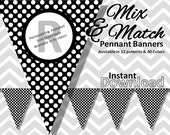 Black Polka Dot Halloween Bunting Pennant Banner Instant Download, Mix & Match Banners:12 patterns / 40 colors - Printable Party Decorations Il_170x135