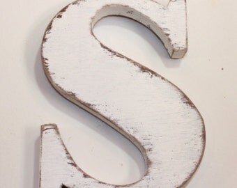 Wood letter "S", 12 inches tall, shabby chic, wooden letters, handmade, alphabet letters, distressed, letters, painted Vintage White