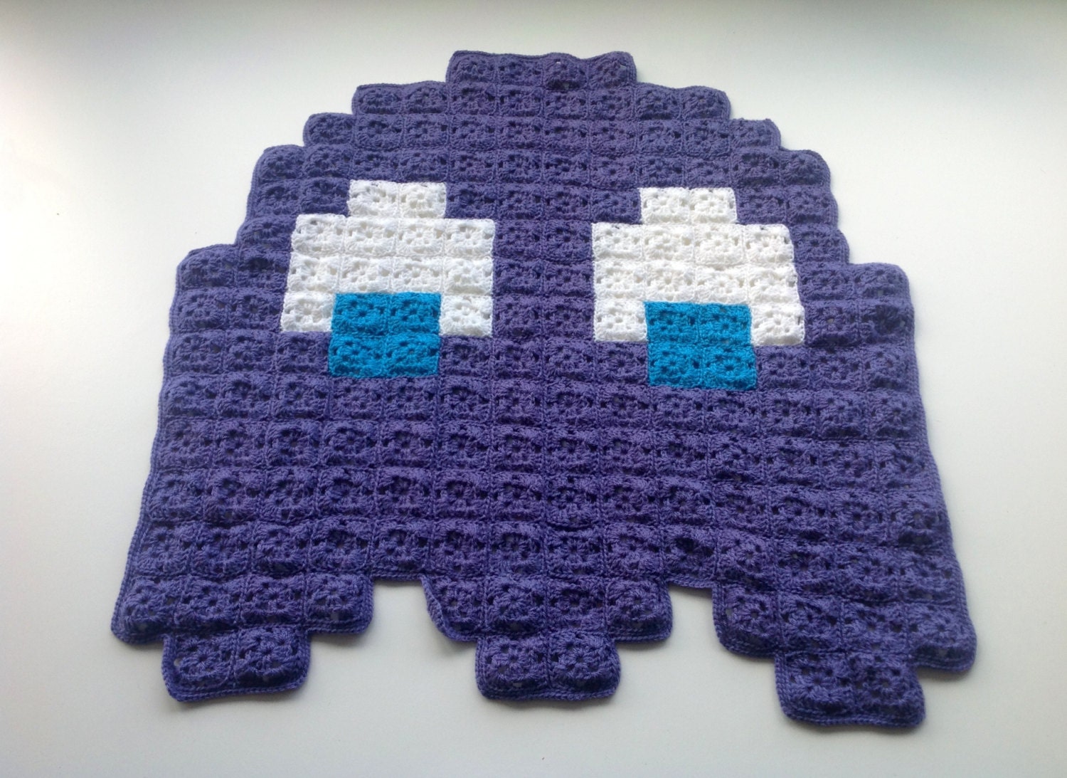 PacMan Purple Ghost 8bit Crochet Blanket MADE TO ORDER