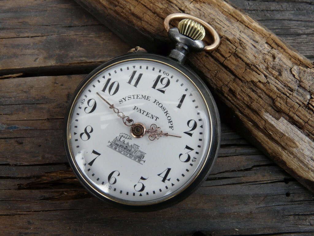 Antique Swiss Railroad Pocket watch Roskopf