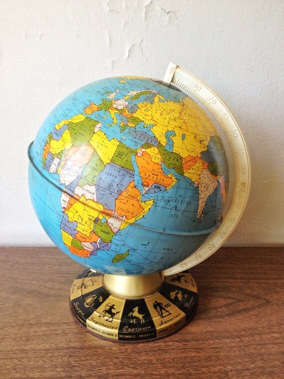 Vintage Industrial Metal Globe / Ohio Art Company / Made in