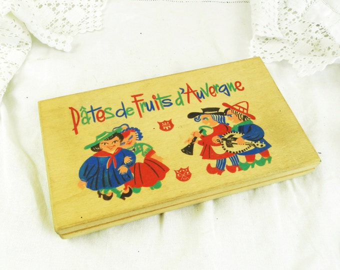 Vintage French Mid Century 1960 Wooden Box "Pates de Fruits d'Auvergne", Candied Fruit from France, Retro 60s Graphics, Home Decor Vintage French Mid Century 1960 Wooden Box "Pates de Fruits d'Auvergne", Candied Fruit from France, Retro 60s Graphics, Home Decor