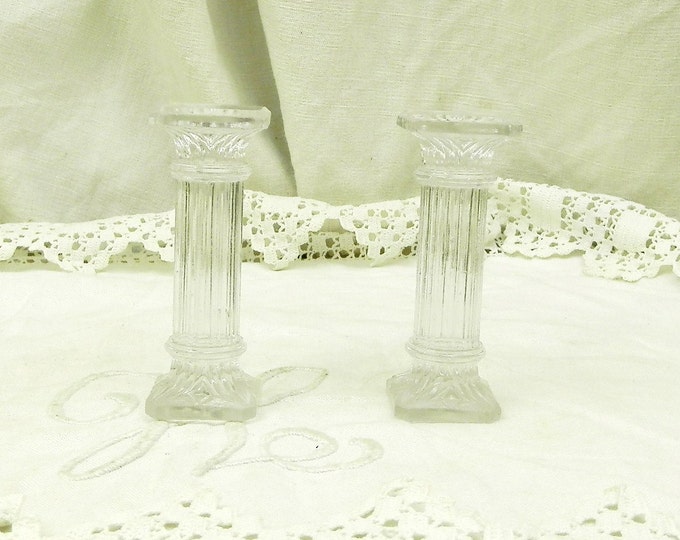 Set of 2 Antique French Glass Knife Rests Pair of Collum Shaped Cutlery Rest, Classic Design Tableware from France, Dinner Party Accessory