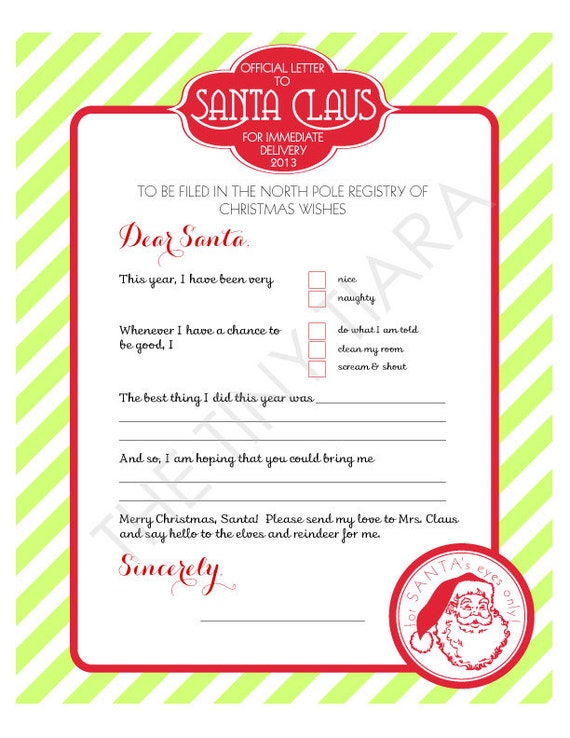 Items similar to North Pole Printable Letter TO Santa : Printable Party ...