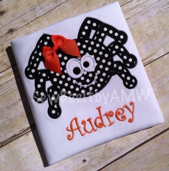 Black Polka Dot Cute Spider Applique Tee by ShopSewBeeItbyAMW