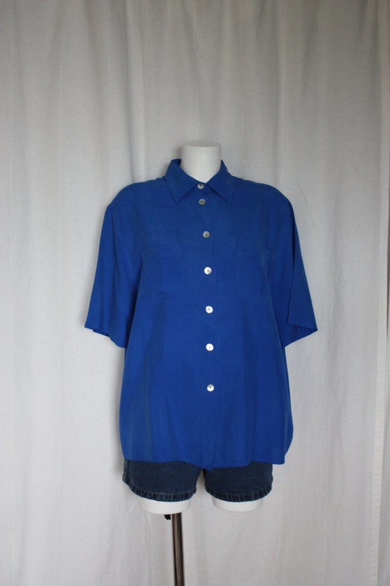 Cobalt Blue silk blouse classic Preppy silk top by PitzicatVintage
