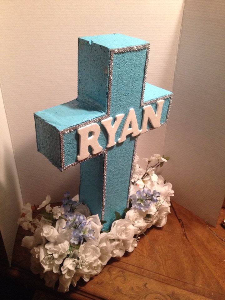Free standing cross christening centerpiece decorated cross