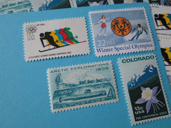 Winter Fun ... Unused Vintage Postage Stamps ... Enough to