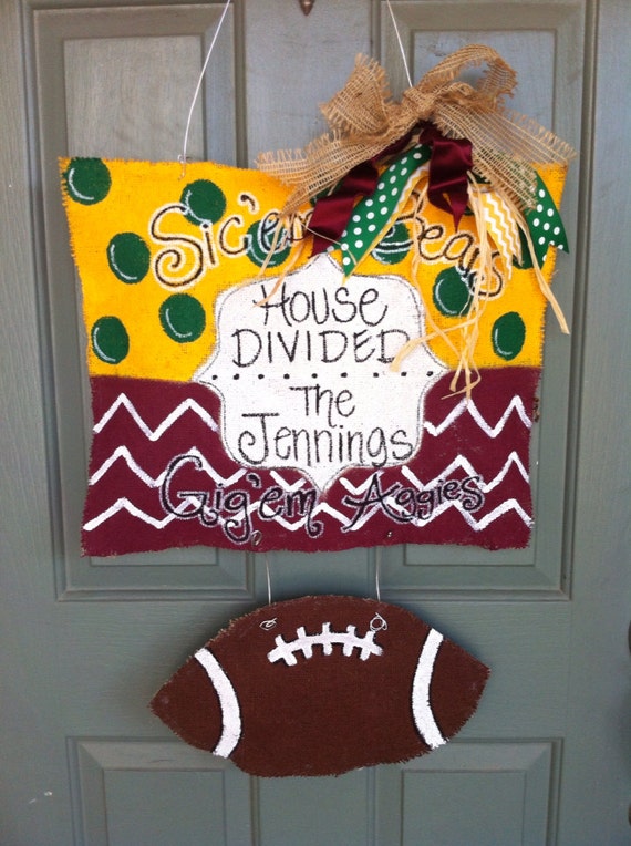 House divided burlap door hanger