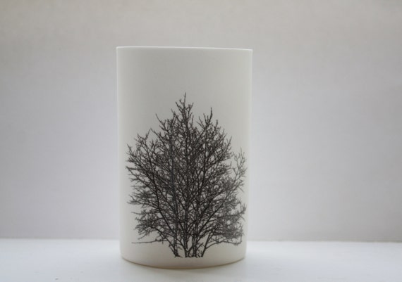 Fine white bone china vase in stoneware with a tree by madebymanos
