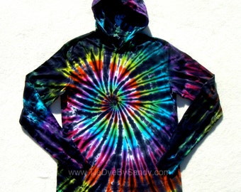 Tie Dye Hoodie Inverted Rainbow Spiral Long Sleeve Hooded Tshirt