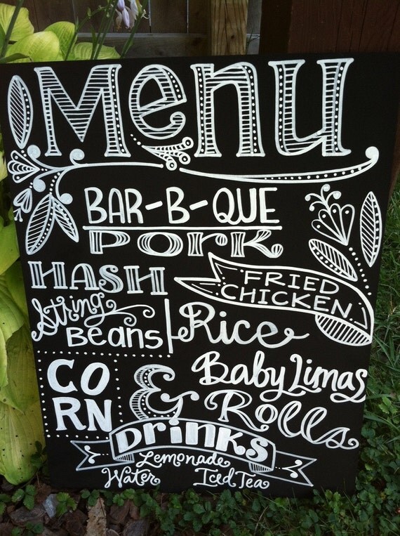 Items similar to Handwritten 16x20 Chalkboard Wedding MENU Sign on Etsy