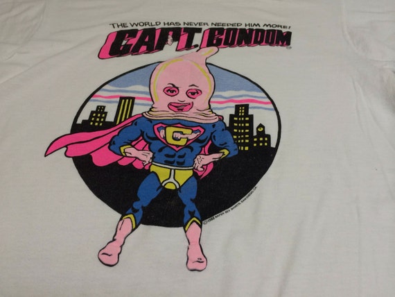 Captain Condom Vintage Tshirt 1988 Safe Sex Superhero