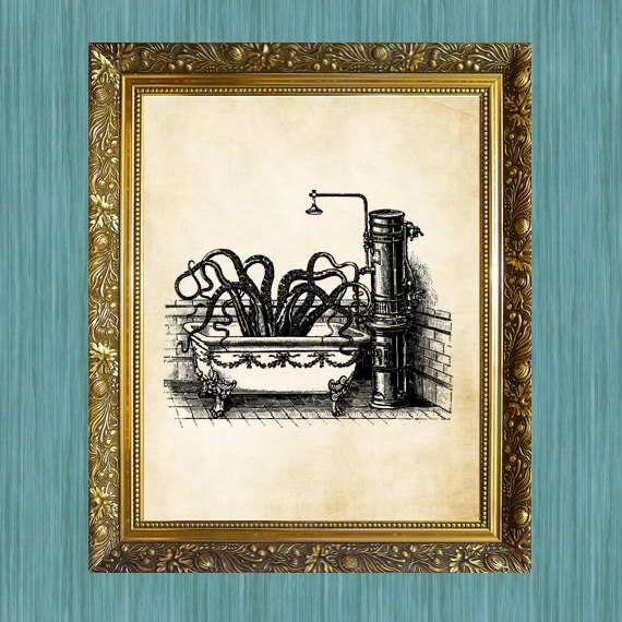 Steampunk Octopus Art Print Ocotpus Bath Bathroom Print