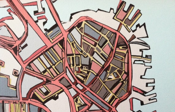 Abstract Map Print of Boston North End