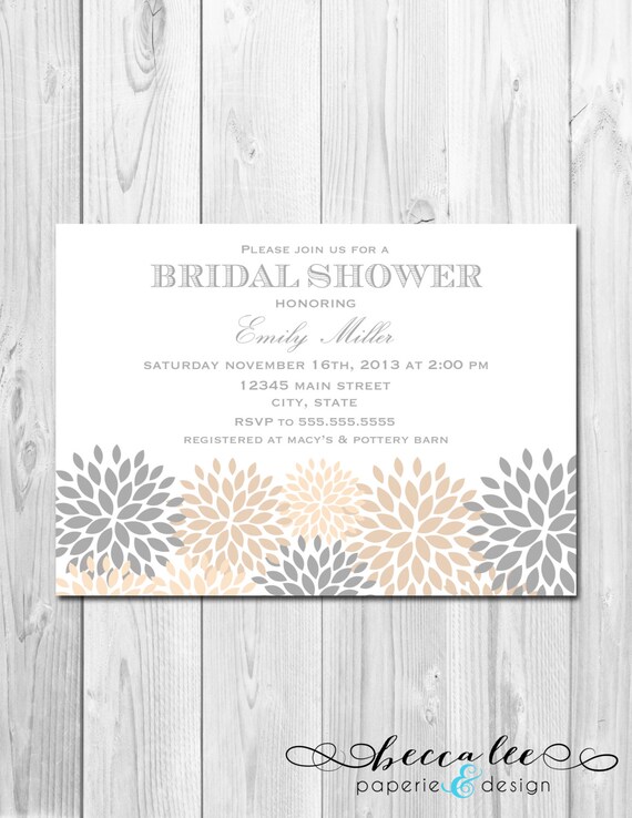 Bridal Shower, Birthday Party, Bachelorette Party, Engagement Party Invitation - Grey & Tan Pom Poms Landscape - DIY - Printable Il_570xn