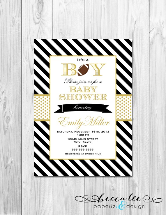 Football Baby Shower Invitation - Stripes - Black and Gold - DIY - Printable Il_570xn