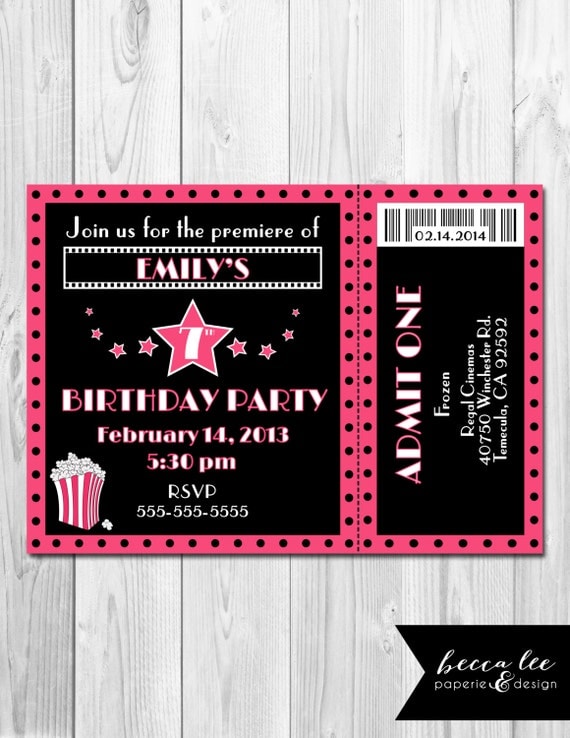 Movie Theme Birthday Party Invitation - Pink and Black - DIY - Printable Il_570xn