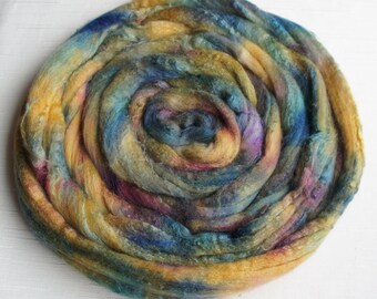 Merino Wool Roving\ Bleached Tussah Silk - Hand Painted Felting or Spinning Fiber