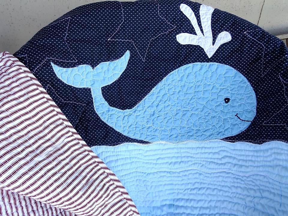 Homemade whale quilt baby bedding blue nautical ocean