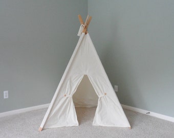 Teepee Muslin Kids Tent with Door Ties Play Tent Tipi Wigwam or Playhouse, Photo prop Pictured in Unbleached