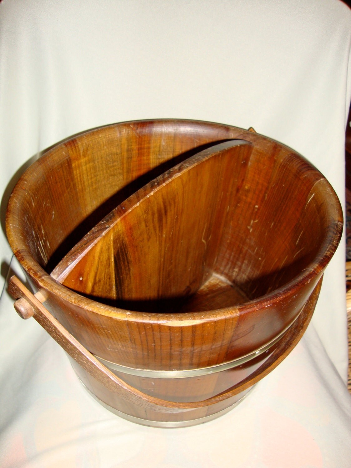 Antique Divided Wood Wooden Bucket Firkin Barrel Stave Well