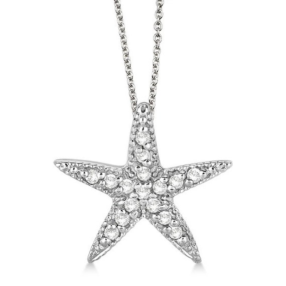 Starfish Shaped Diamond Pendant Necklace 14k White Gold (0.20ct)