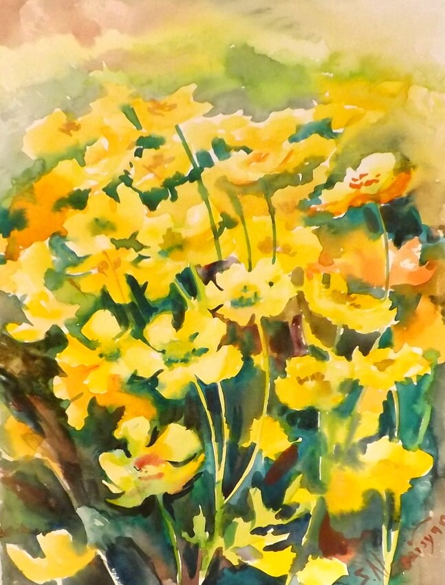 Buttercups original watercolor painting 12 X 9 in wild