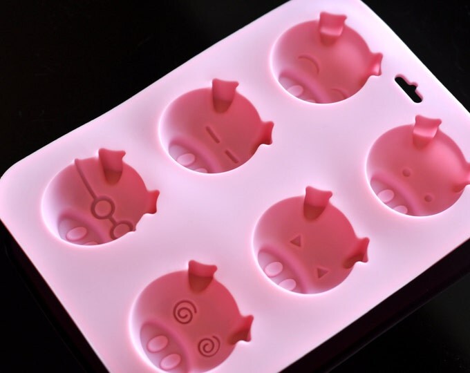 6 Cute Piggy Silicone Soap Molds Cake Cookie Chocolate Jelly Pudding Mold