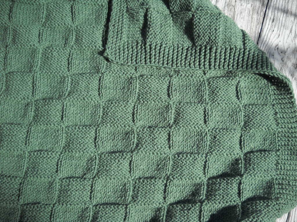 Green Hand Knit Blanket Afghan Throw Children Dark Green
