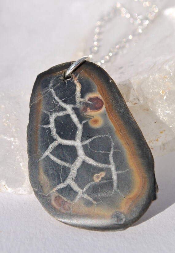 Unique Necklace of Fossilized Mud Cracks Stone on Sterling